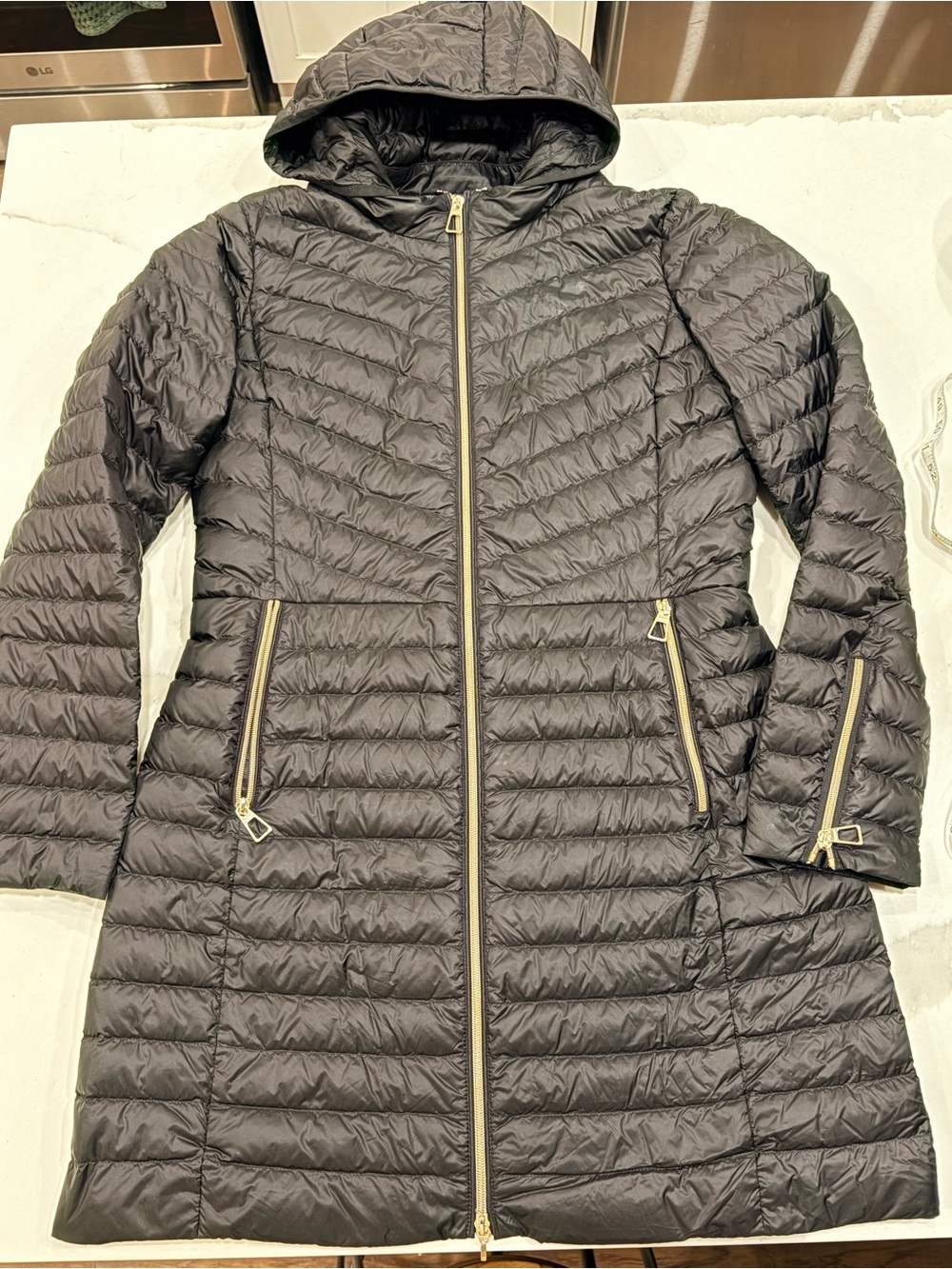 Geox (Jaysen) Premium Water Repellent 700 Down Puffer Coat, Gold Zippers, Sz 10
